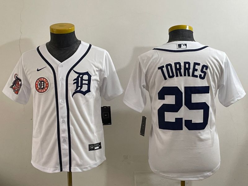 Youth 2025 Detroit Tigers #25 Torres White Game Nike MLB Jersey style 1